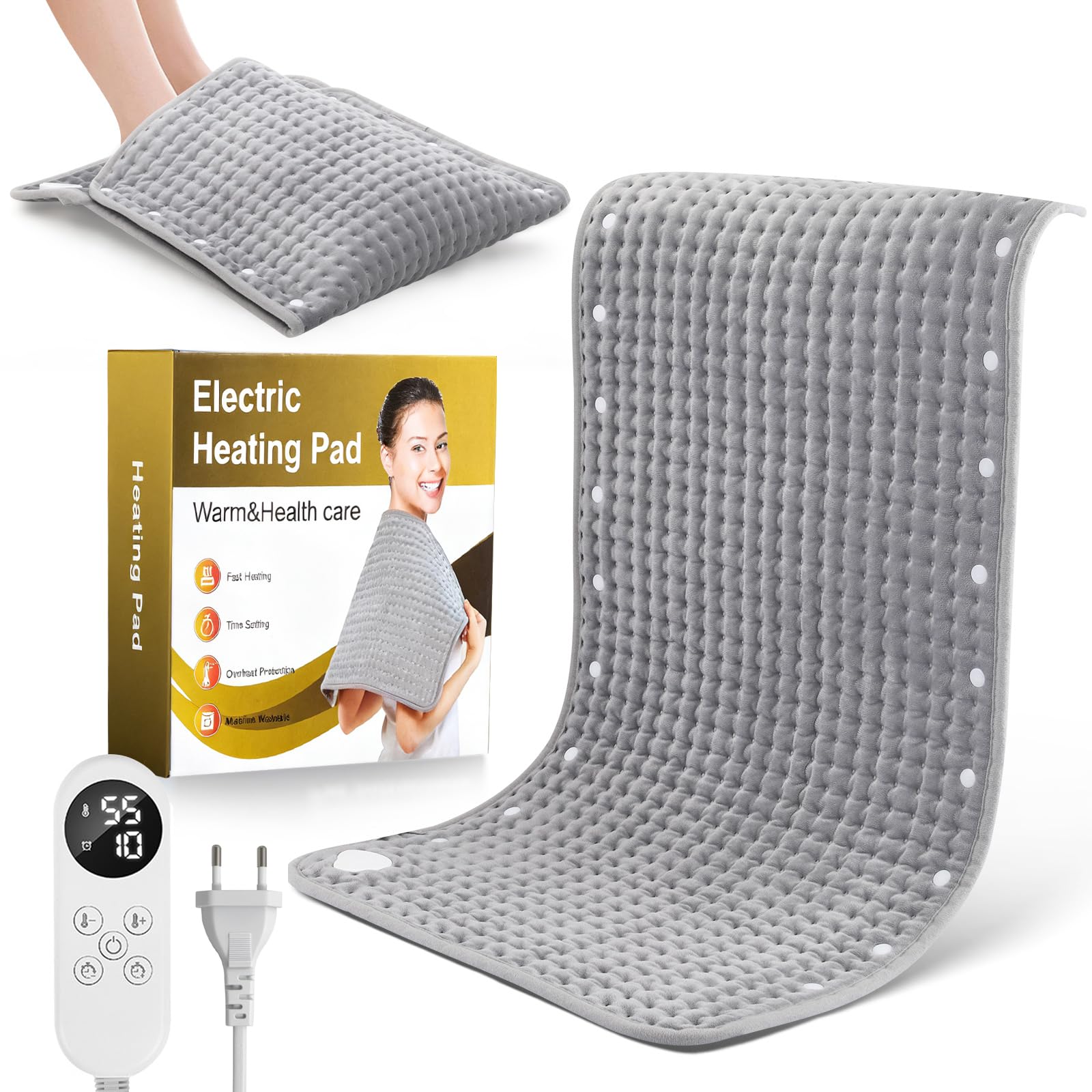 100 * 50 cm Termoforo Elettrico Extra Grande, 12 Impostazioni del Timer, 25~55° di Temperatura, Matrimoniale per Alleviare il Dolore Muscolare Lombare,Addome, Collo, Spalla