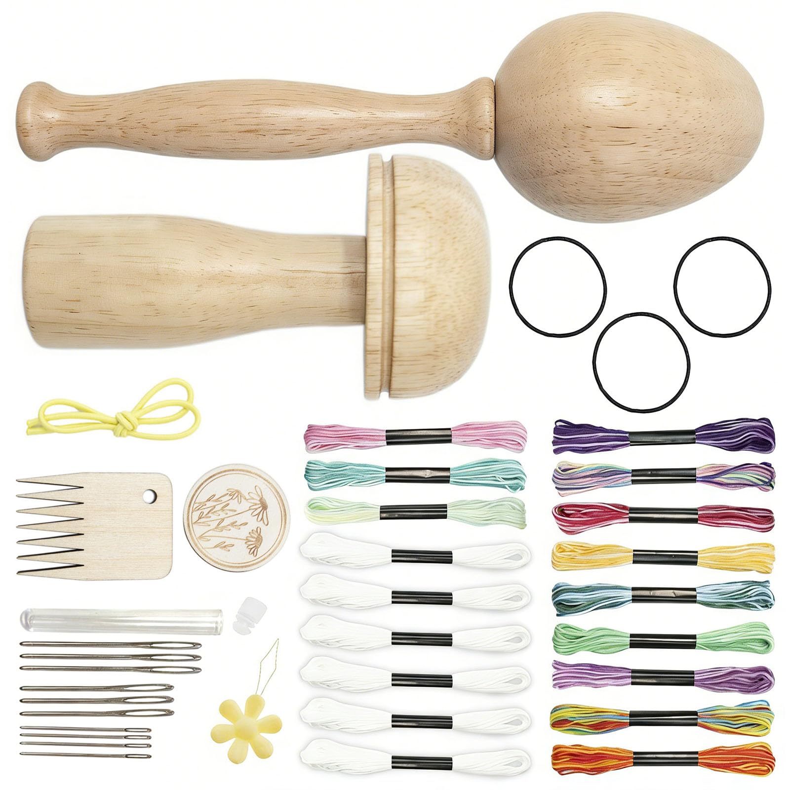 Zxfdsfdbnm Sewing Repair Set Includes Eggs Shape Wooden Knitting Tool Darning Mushroom Large Eye Needle and Thread for Mending Hole Patching Repair