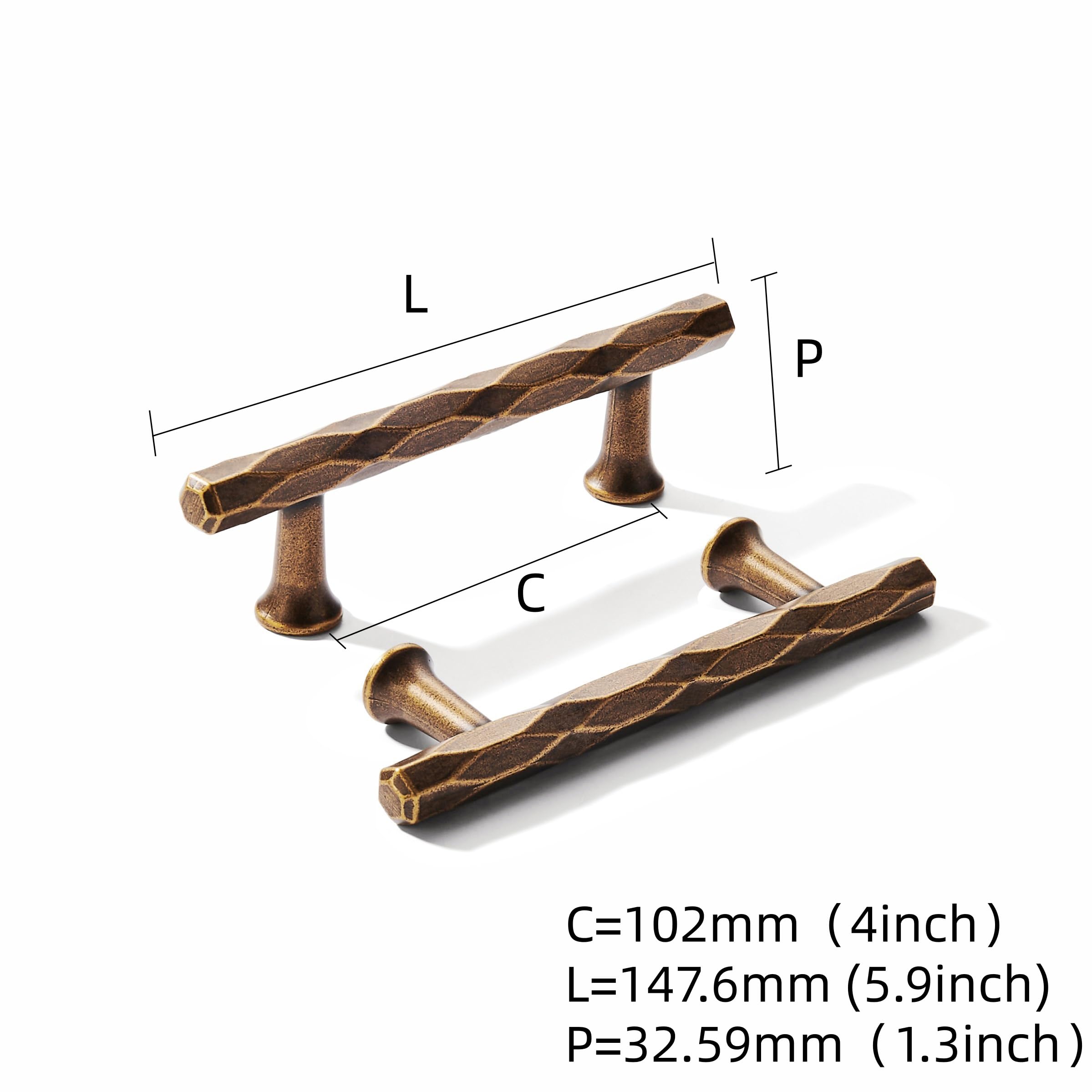 KHTUMEWARE-80452 Antique Brass Cabinet Pulls CTC 4 in (102 mm) 5-Pack in Antique Brass — KHTUMEWARE