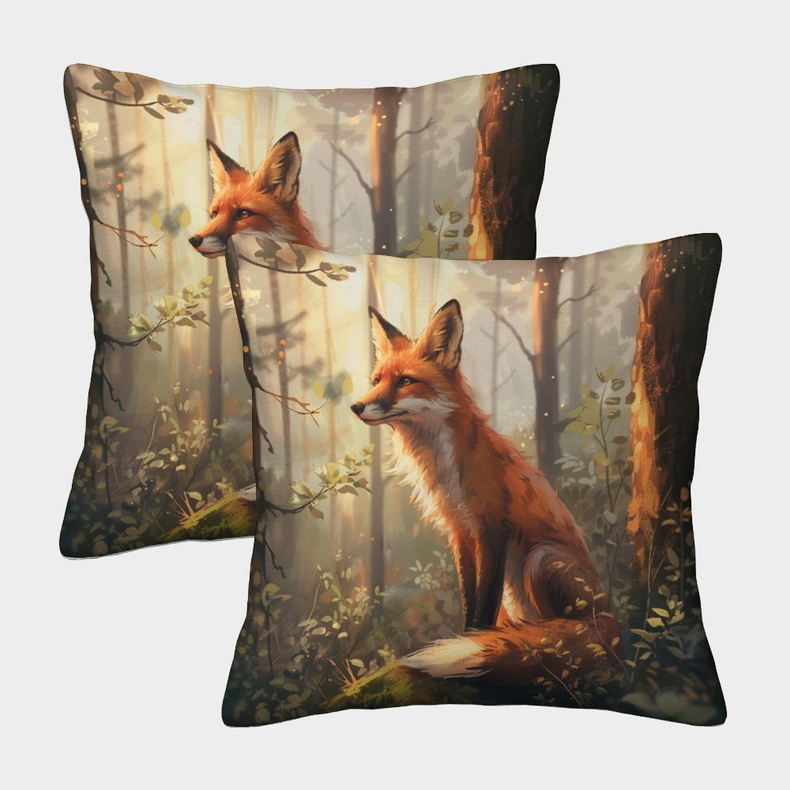 kaiyun 2 Pack Forest Pillow Case Home Decoration Sofa Fox Cushion Cover 45x45cm