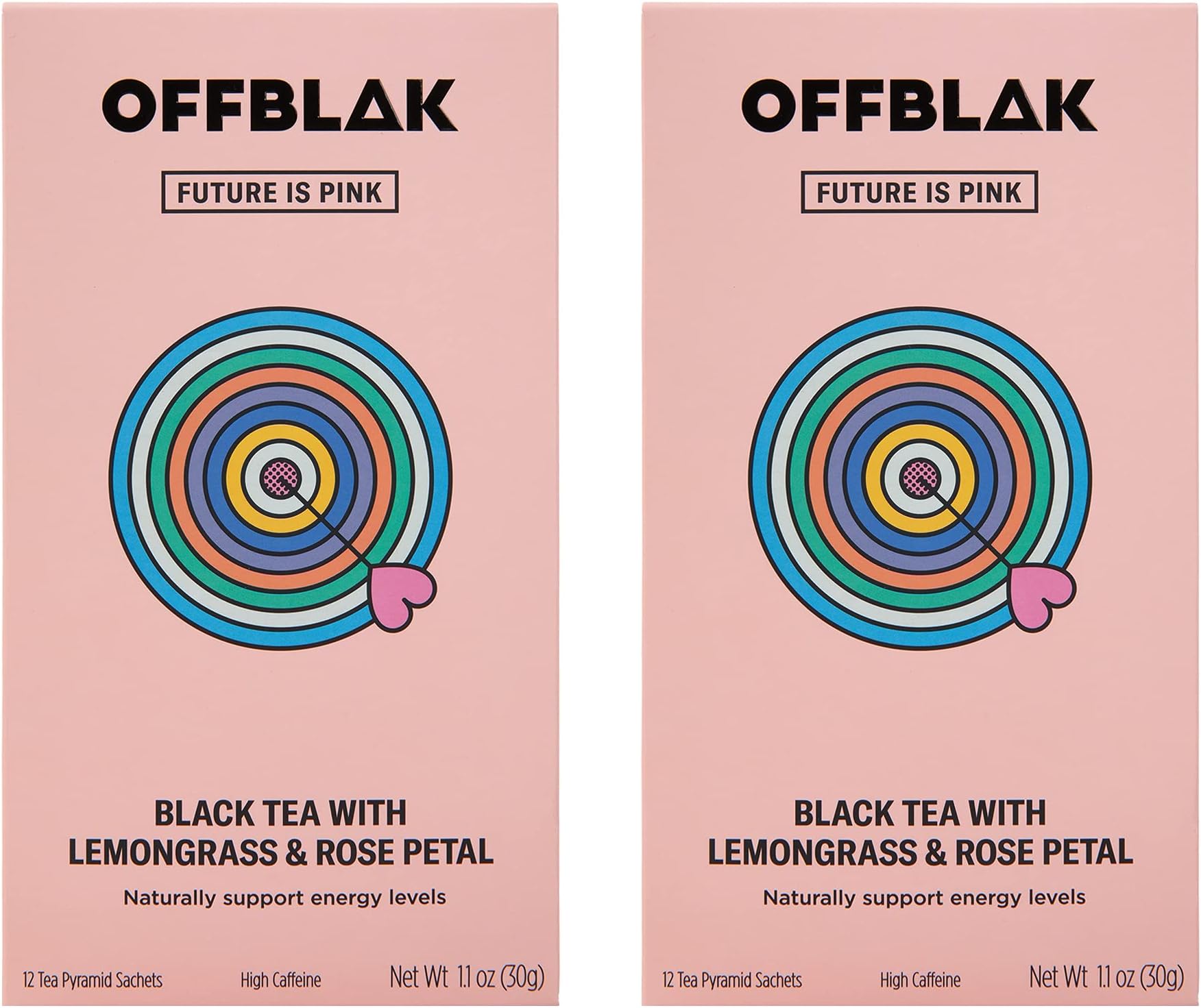 OFFBLAK Future is Pink - Earl Grey & Rose Black Tea Twin Pack - 2 x12 Tea Bags, 30g | Naturally High Caffeine Tea | Strong Black Tea Loose Leaf Pyramid Tea Bags