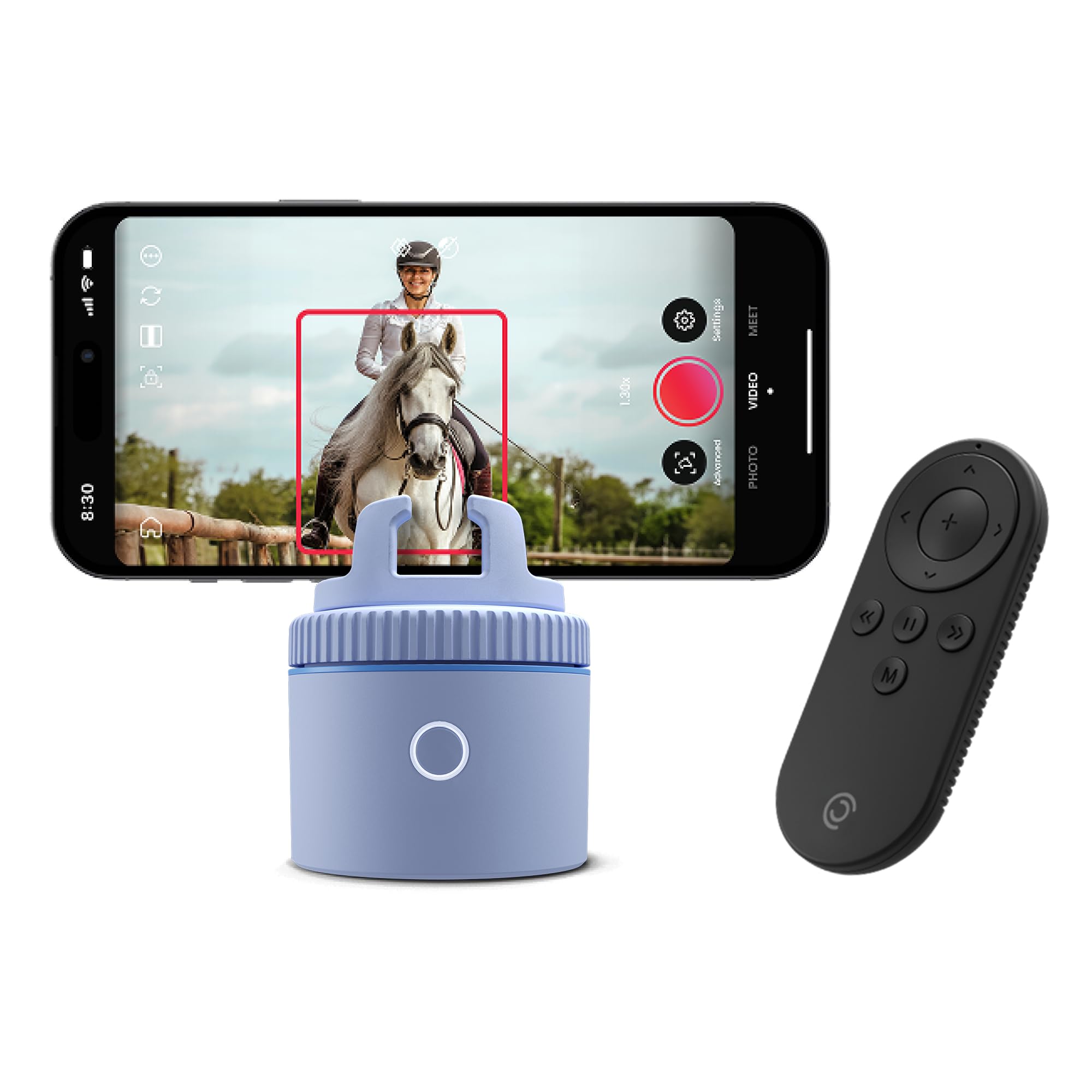 Pivo Equestrian Pod Auto Tracking Phone Holder, Face, Body &amp; Horse Tracker, 360° Rotation, 6 Speed, Stand for Video Recording with Remote Control (Blue)