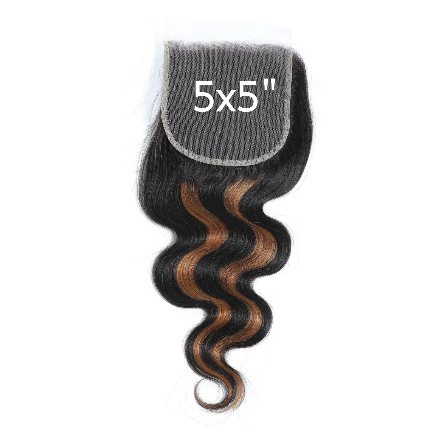 5X5 HD Lace Closure Only Human Hair Body Wave, 12A Honey Blond Highlight Transparent HD Closure 5x5 Deep Part Closure Natural Hairline, 100% Virgin Hair Black with Highlight Color 12 Inches
