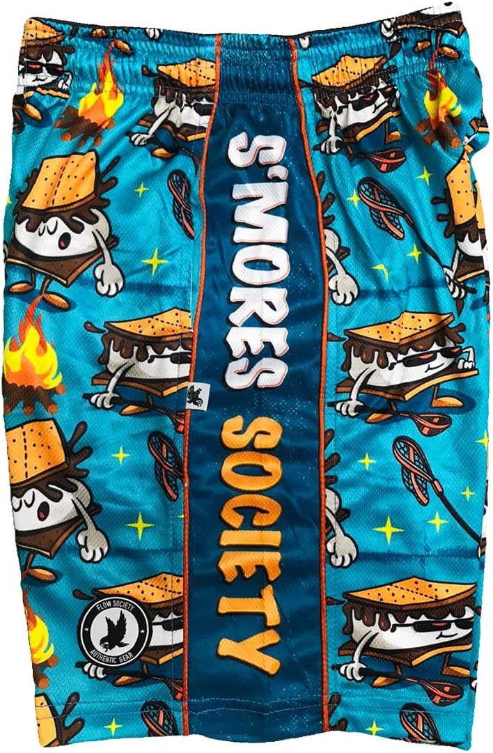 Flow Society S'Mores Society Attack Boys Shorts - Kids Athletic - Basketball - Baseball - Hockey - Football - Lacrosse - Blue