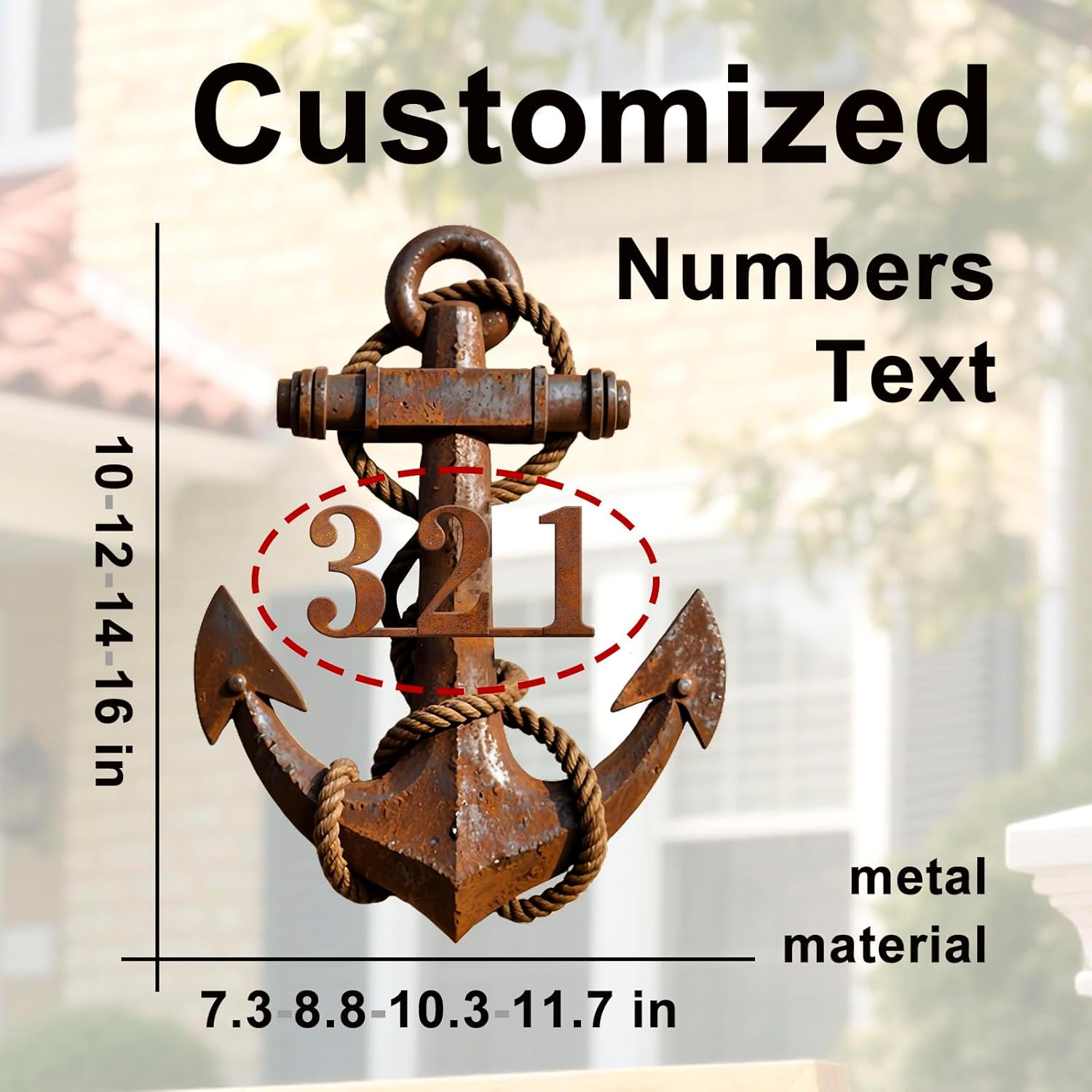 Customized Rusting Anchor Address Sign,Metal House Number With Nautical Anchor Originality,Navigation Style House Number,Graphic Design Printing,10-16",Address Number Plates Suitable For Seaside Villas,Rural Estates,And Bar Shops