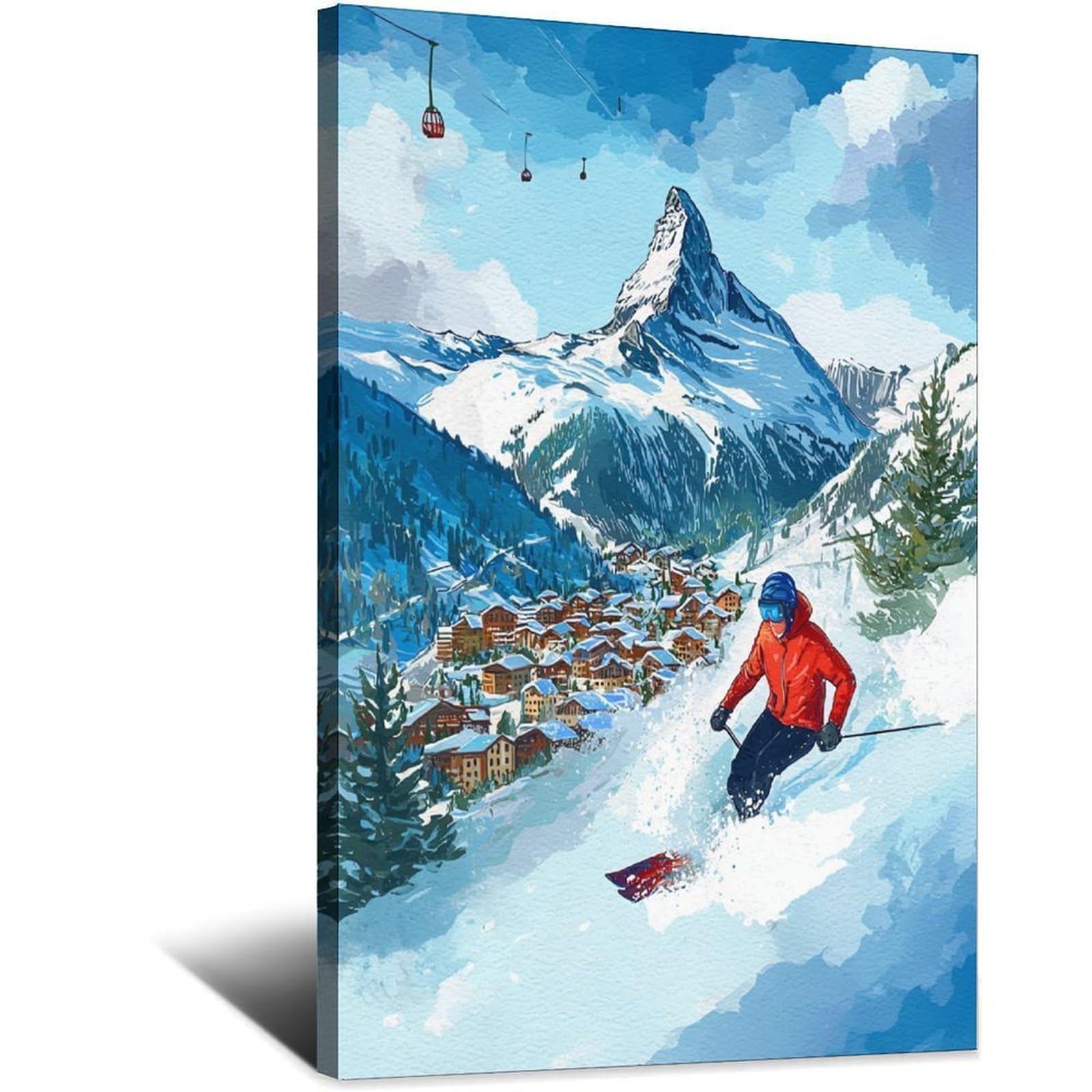CFXNGA Zermatt Ski Poster 20x30inch(50x75cm) Vintage Watercolor Canvas Art