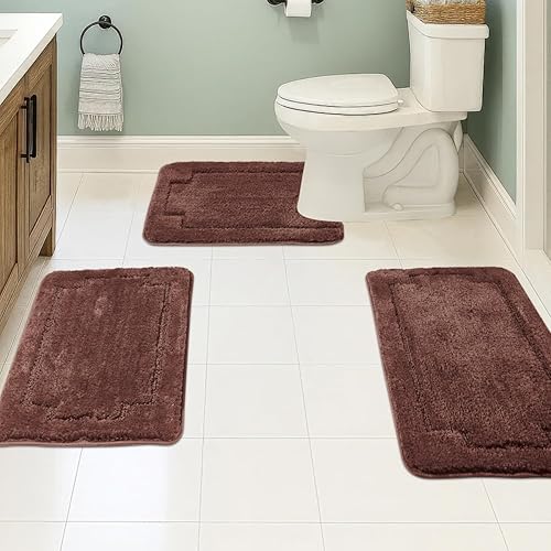 Miniatura 2 de Juego de 3 alfombras de baño suaves y absorbentes, peludas, suaves, antideslizantes, para ducha, bañera y bañera, lavables a máquina (color dorado