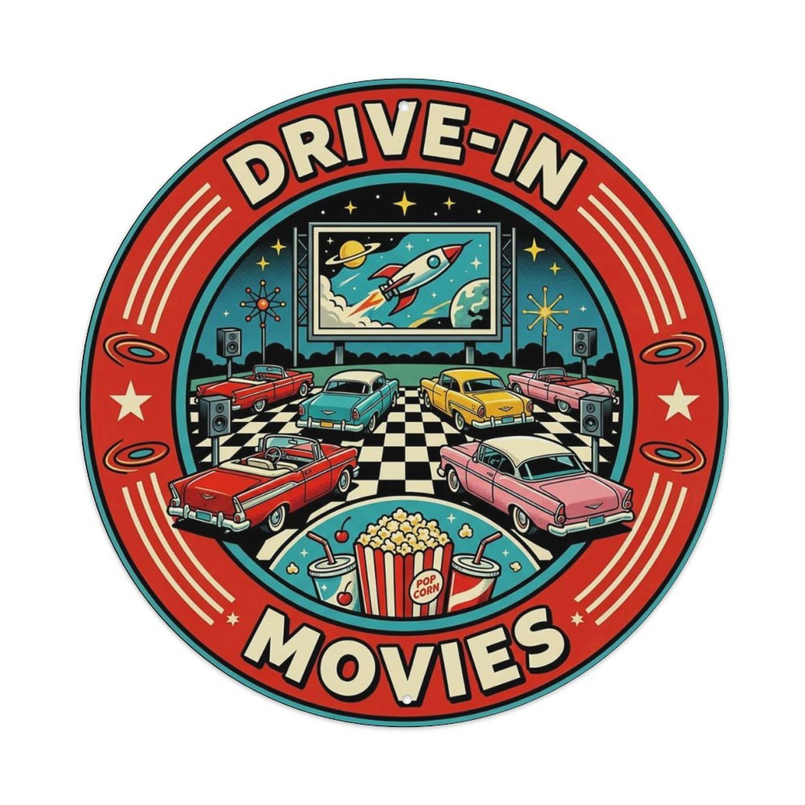 Vintage Retro Drive In Movie Theater Popcorn Metal Tin Sign