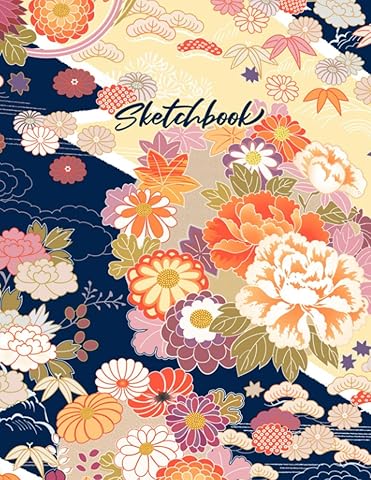 Japanese Sketchbook: Traditional Japanese Kimono Flower Pattern - Large Blank Sketchbook for Drawing, Writing & Painting - 8.5 x 11 Inches - 110 Pages
