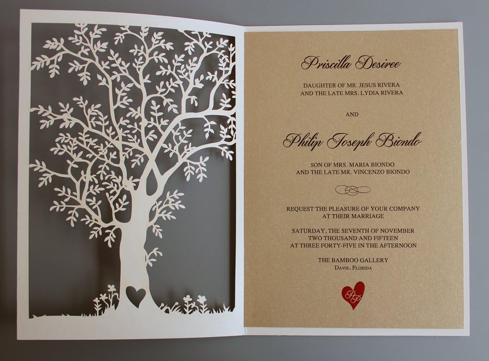 50pcs Laser Cut Tree Wedding Invitation, Fall Wedding Invitation Cards, Tree Wedding Invite, Rustic Wedding Invitations - Pack of 50