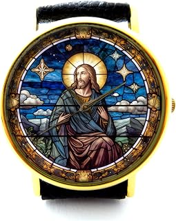 Jesus Stained Glass Leather Watch, Jesus Ladies Watch, Unisex Watch, Jesus Jewelry P505