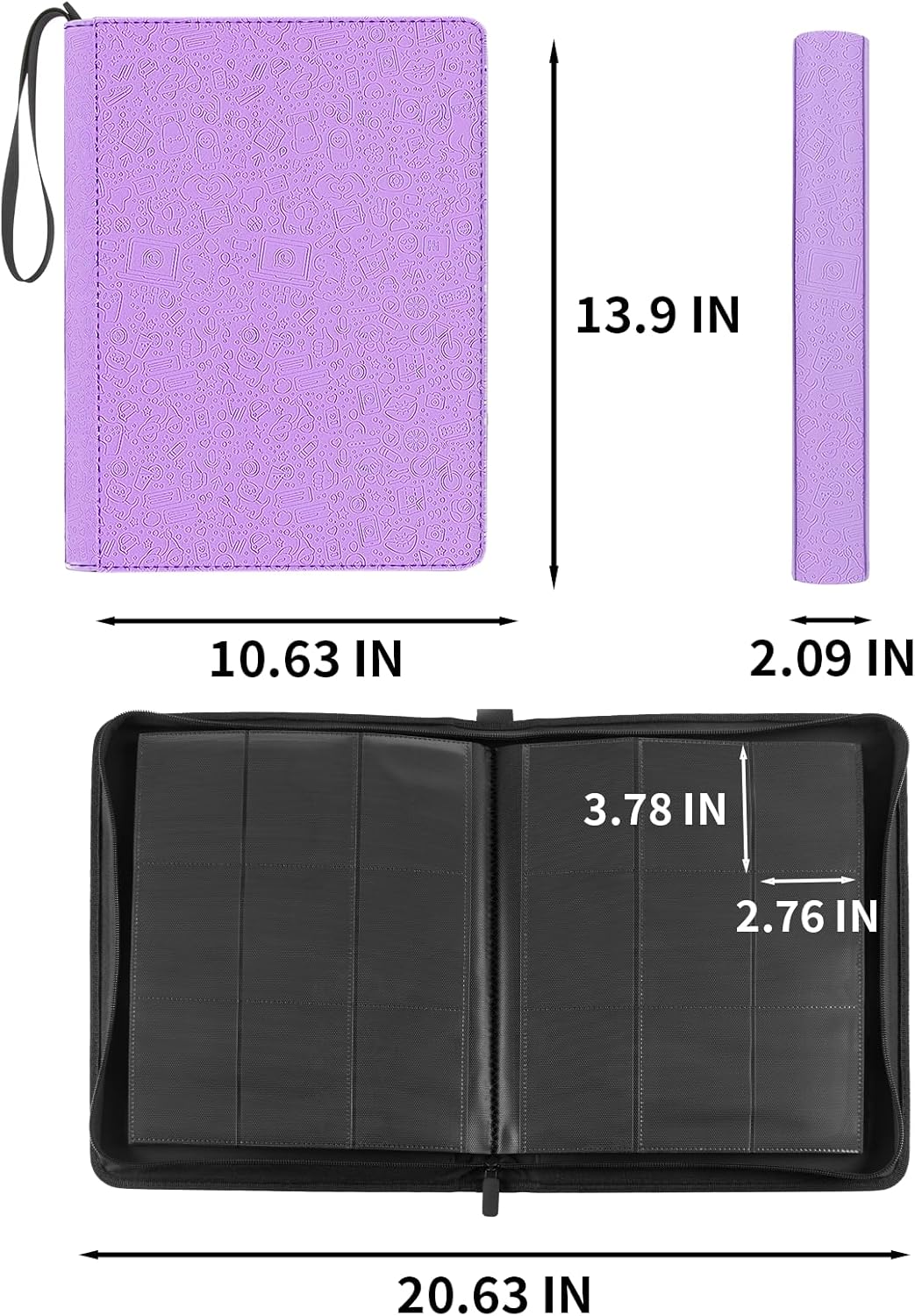 Card Binder 9 Pocket - 432 Cards, Premium Textured & Patterned PU Leather Album, 24 Page Zippered Side-Loading for Baseball, TCG, Trading & Sports Cards (Unique Textured Purple)