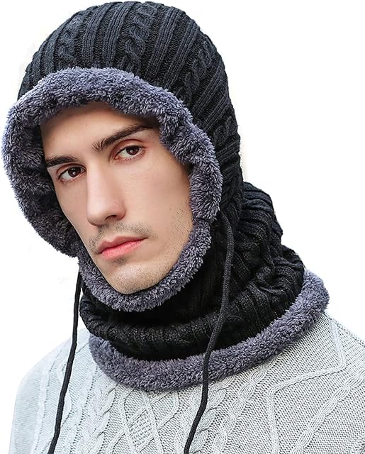 Balaclava Neck Warmer Ski Mask Winter Beanie Hats for Men with Thermal Fleece Hood Knitted, Windproof Snood Face Covers Hat Neck Gaiter for Cycling Motorcycle Bike