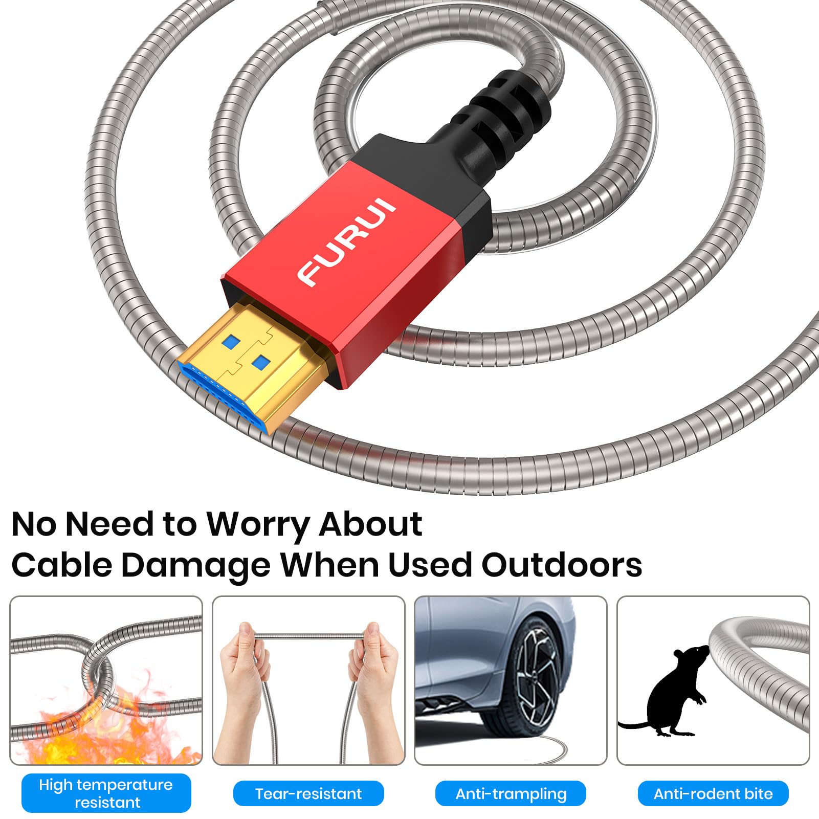 Cavo HDMI 2.1 in fibra ottica da 30,5 m, a parete, 48 Gbps, cavo HDMI 2.1 corazzato 8K a 60 Hz, HDR dinamico 4K a 120 Hz, eARC per RTX 3080/3090 Xbox Series X PS5 Denon AV Receiver LG Samsung