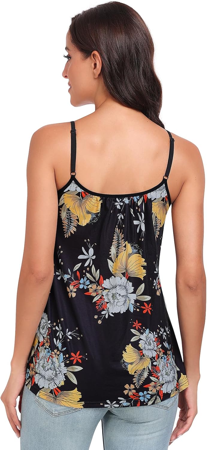 Air Curvey Camisole for Women Bulid in Bra Casual Flowy Cami Adjustable Spaghetti Strap Tank Top Pleated Loose Fit S-XXXXL - Image 3