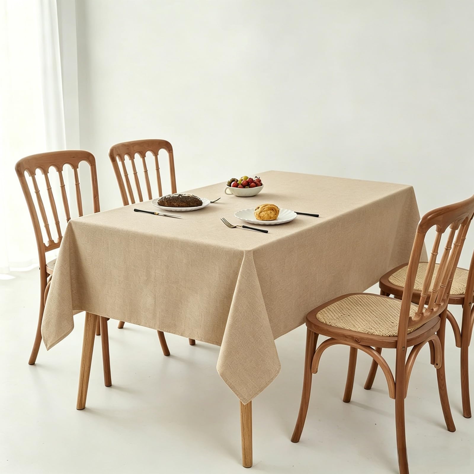 LIHUANE Table Cloth Rectangular 105 x 270 cm Faux Linen Solid Colour Dining Table Cover Wipe Clean Washable Polyester for Weddings, Buffets, Catering, Outdoor & Theme Events, Khaki