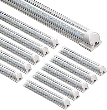 Barrina LED Shop Lights, 8FT 72W 10000LM 5000K, Daylight White, V Shape, Clear Cover, High Output, Linkable, T8 LED Tube Light, for Garage 8 Foot with Plug (Pack of 10)