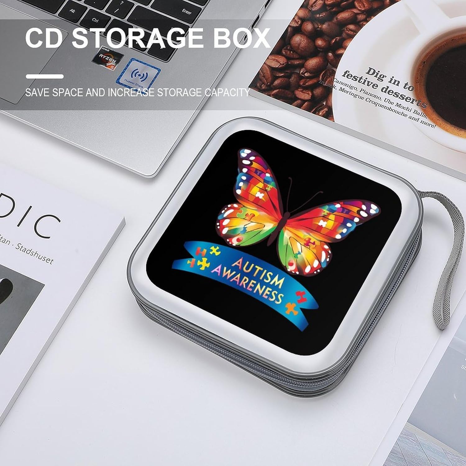 Autisms Awareness Puzzles Butterflies Protective CD Case Storage Rack 40 Capacity DVD Holder Organizer Car Travel