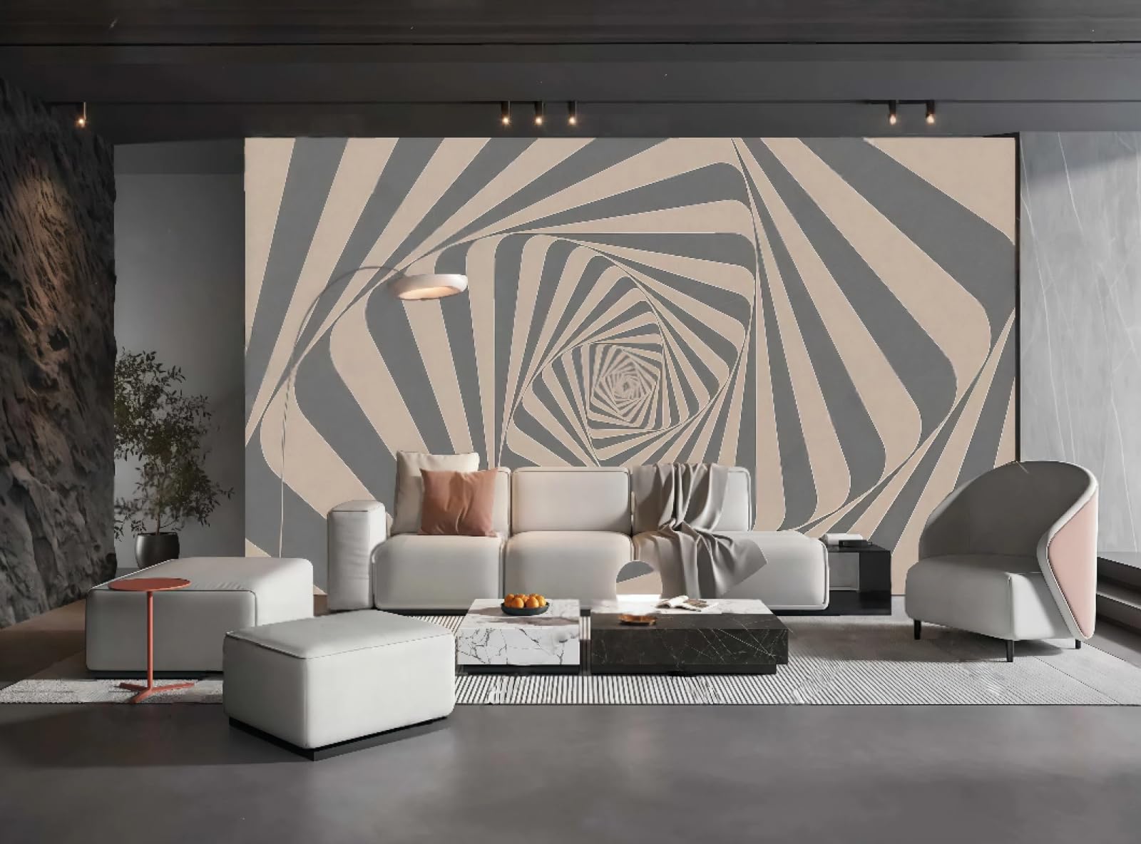 Papier peint lignes de labyrinthe peintes à la main avec effet peinture gris de luxe