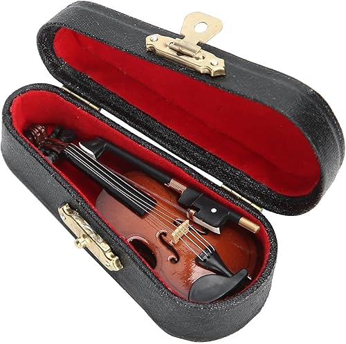 Miniatura 5 de Mini Violin Model Miniature Musical Instrument with Stand Case Craft Decorations Made Violin Model Miniature Musical Home Decor