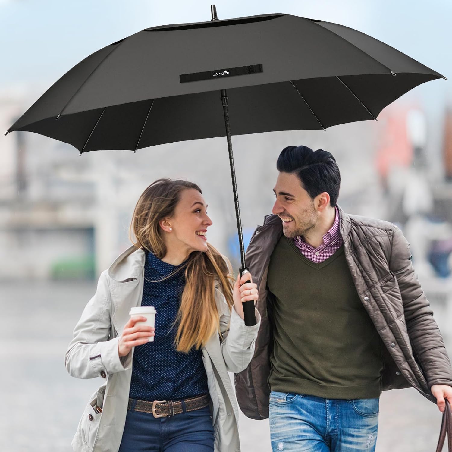 ZOMAKE Extra Large Golf Umbrella 62 Inch - Double Canopy Vented Golf Umbrellas for Rain Windproof Automatic Open Golf Push Cart Umbrella Oversize Stick Umbrellas for Men Women(Black/Square&Navy Blue)