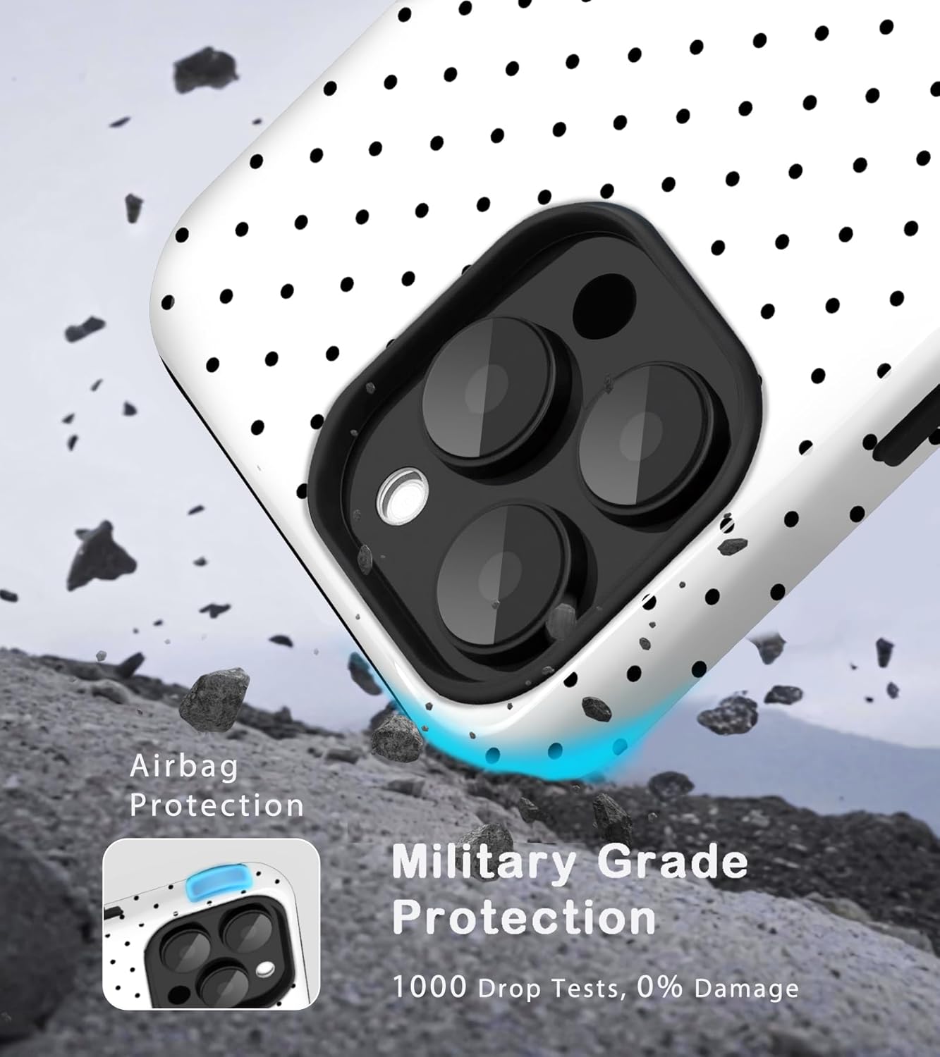 Compatible with iPhone 13 Pro Case Cute Polka Dot Aesthetic Retro Design for Women Girls Fall Simple Chic Girly Pretty Dual Layer Hybrid Protection Elegant Case for iPhone 13 Pro-White - Image 5