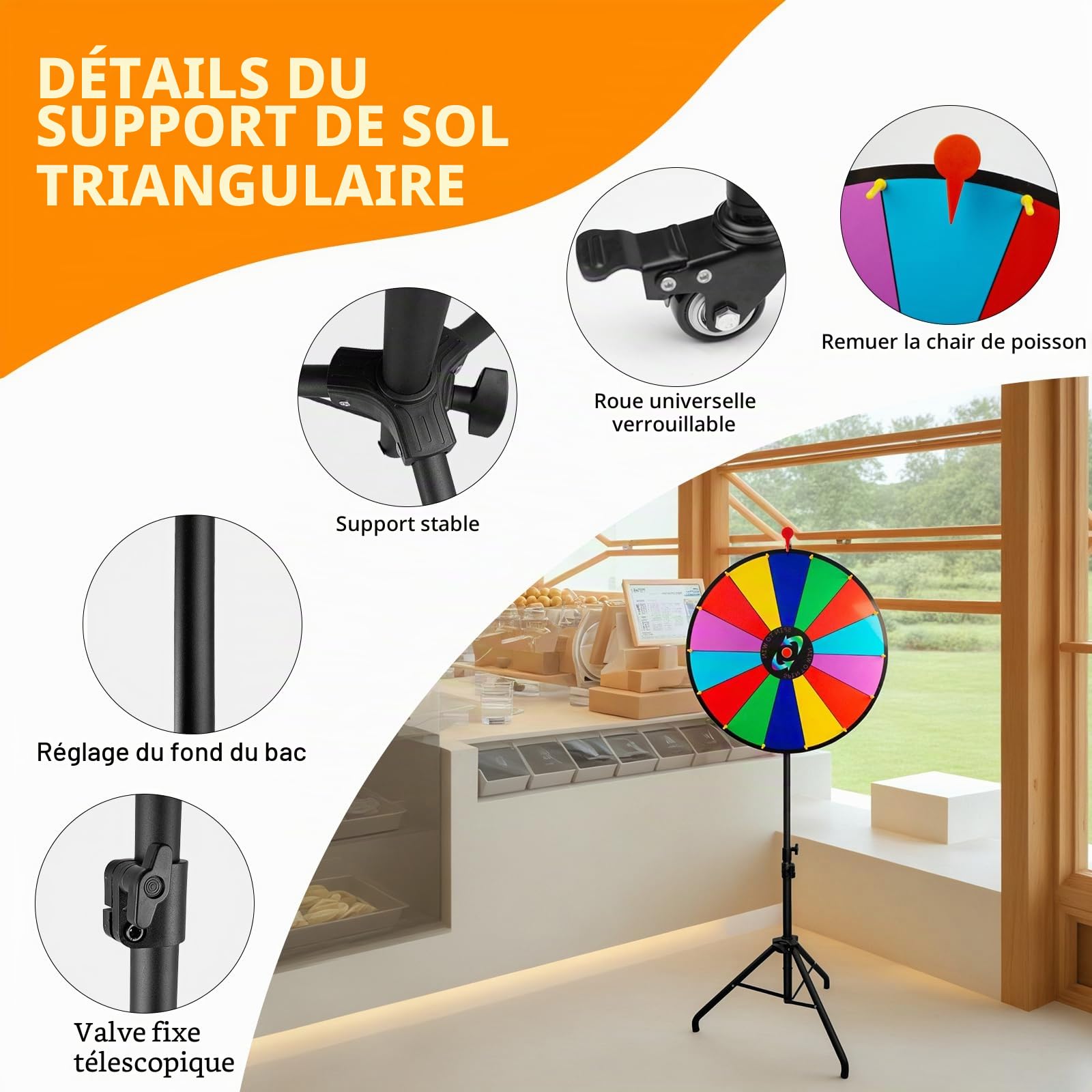 Roue de la Fortune, Roue de Prix à 14 Emplacements avec Trépied Pliable | Roue Rotative Effaçable pour jeu de Roue, Fête, Carnaval, Salon Professionnel