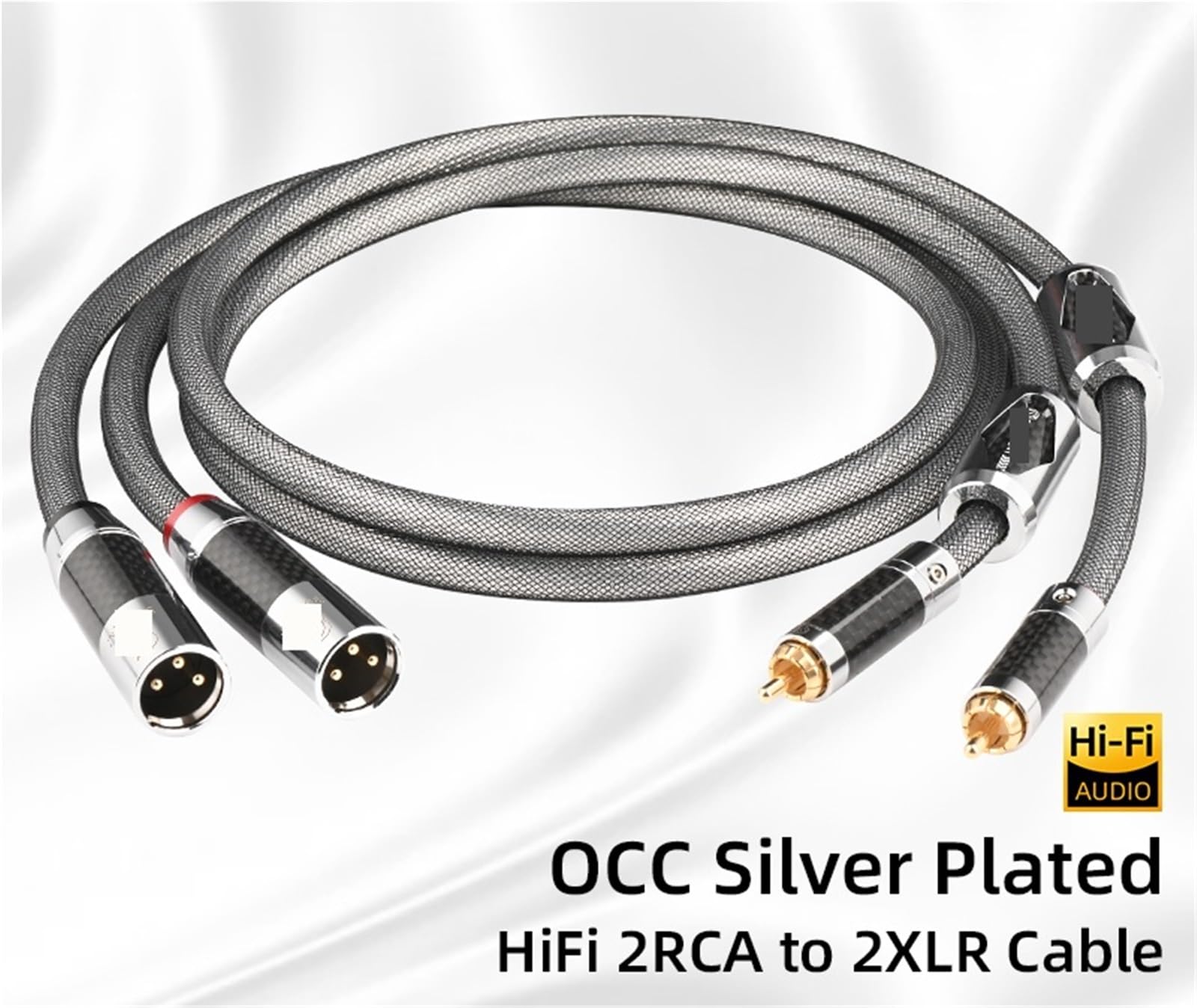Cavo audio HiFi da 2RCA a 2XLR Cavo audio OCC placcato argento da 3 pin XLR femmina a RCA maschio for cavo patch amplificatore altoparlante(2RCA to 2XLR Male,0.5m)