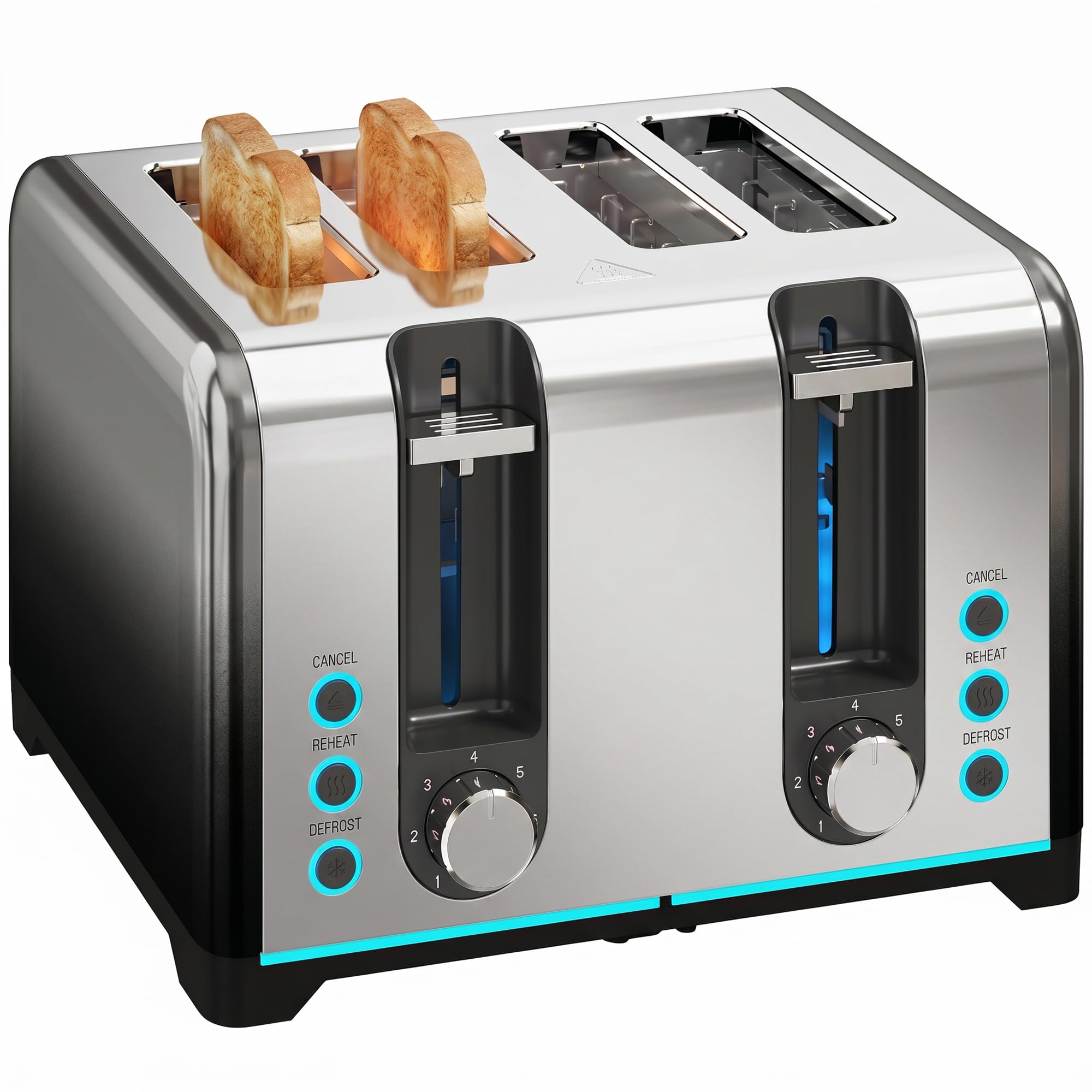 HOMCOM 4 Slice Toaster with 7 Browning Levels, Reheat, Defrost and Cancel Functions, Self-Centring Slots, Auto Shut-Off, Removable Crumb Tray, 1860W, Black