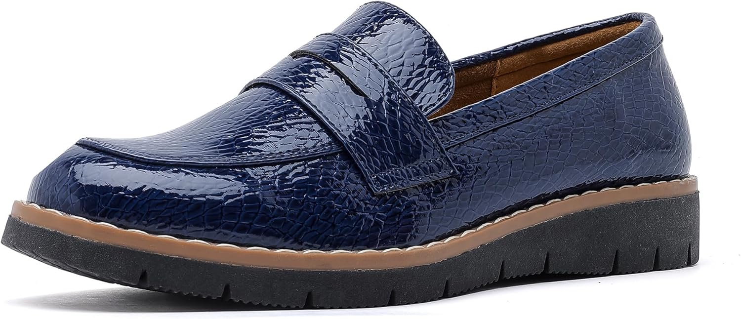 Women's Round Toe Platform Chunky Heeled Loafers Womens Business Casual Shoes