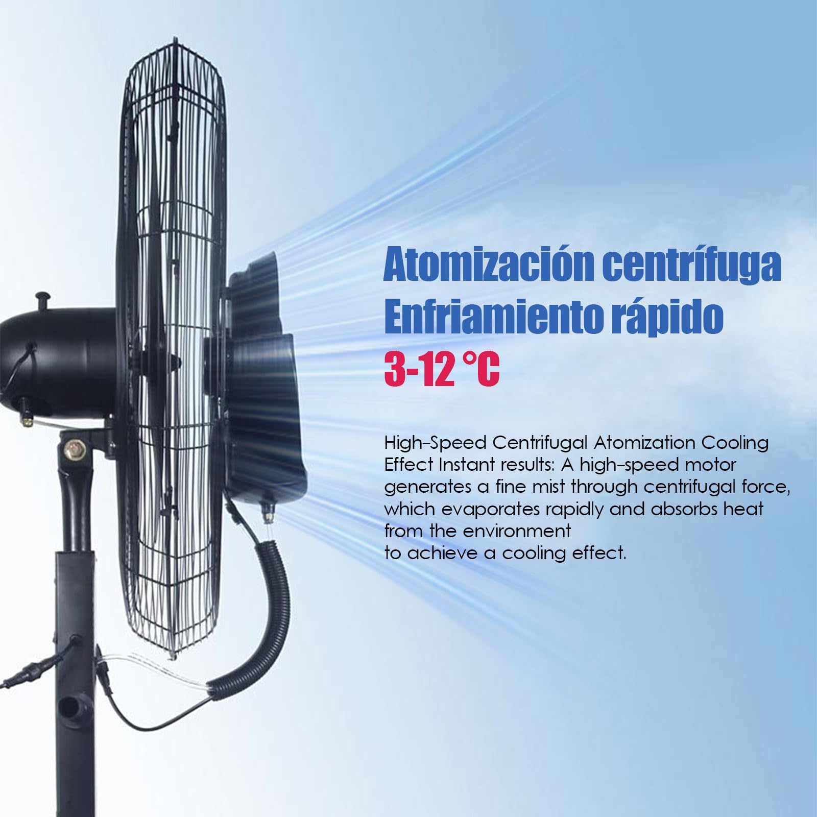 Ventilador de Pie para Exteriores, Ventilador Industrial Potente | Resistente al Polvo y Agua, Ventilador de Alta Velocidad para Garaje, Gimnasio, Taller, Terraza y Grandes Naves Industriales