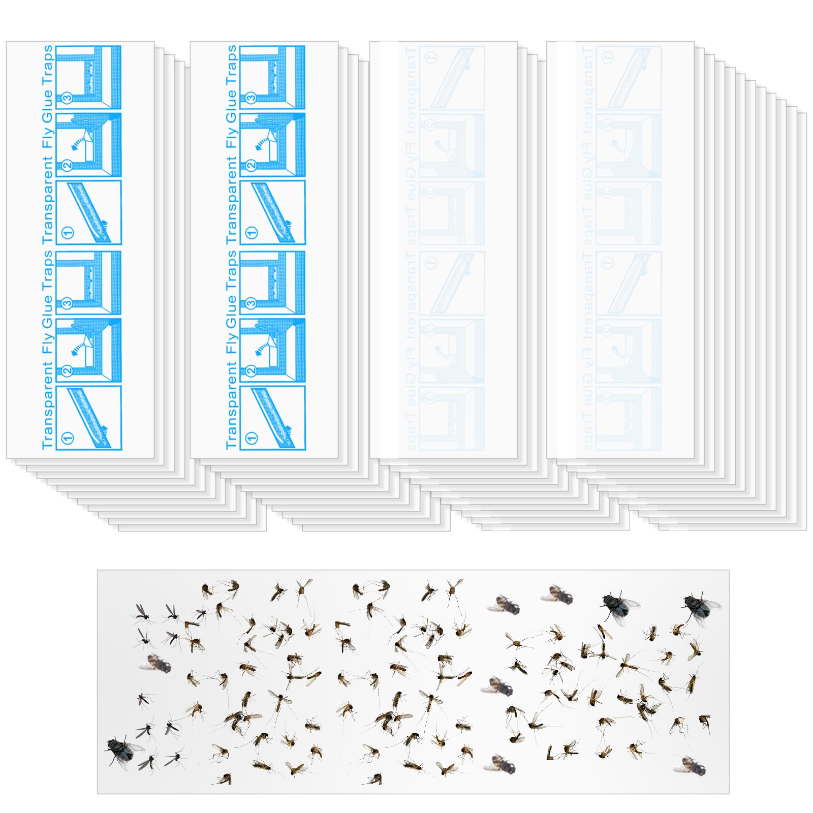 AOOWU 48PCS Window Fly Traps, Fruit Fly Traps for Indoors, Window Fly Stickers, Sticky Glue Traps Fly Paper, Fly Traps for Indoors Bug Catcher Clear, Fly Paper Sticky Strips for Plants & Home Use