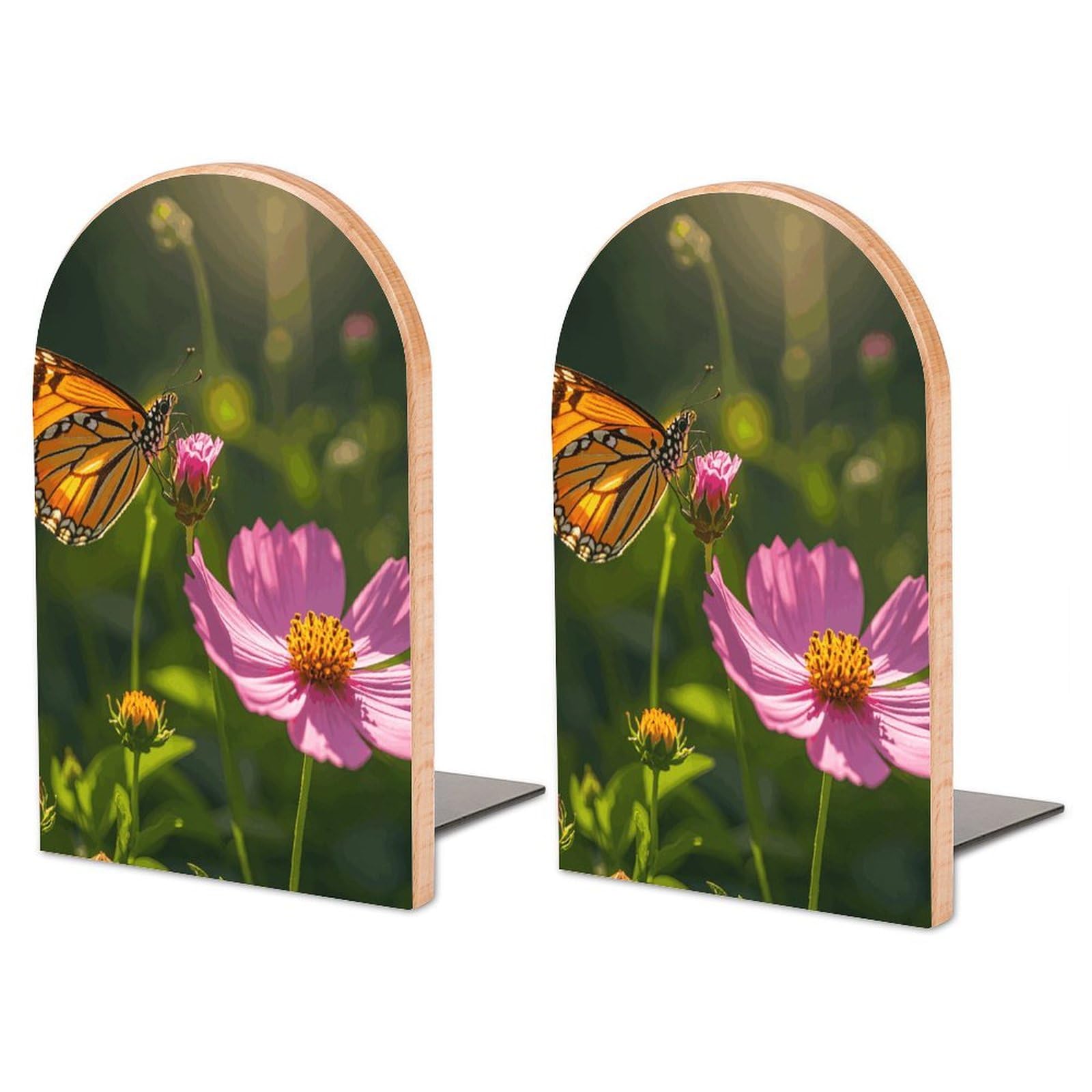 Serre-livres fleurs et papillons en bois pour un bureau poétique et ordonné