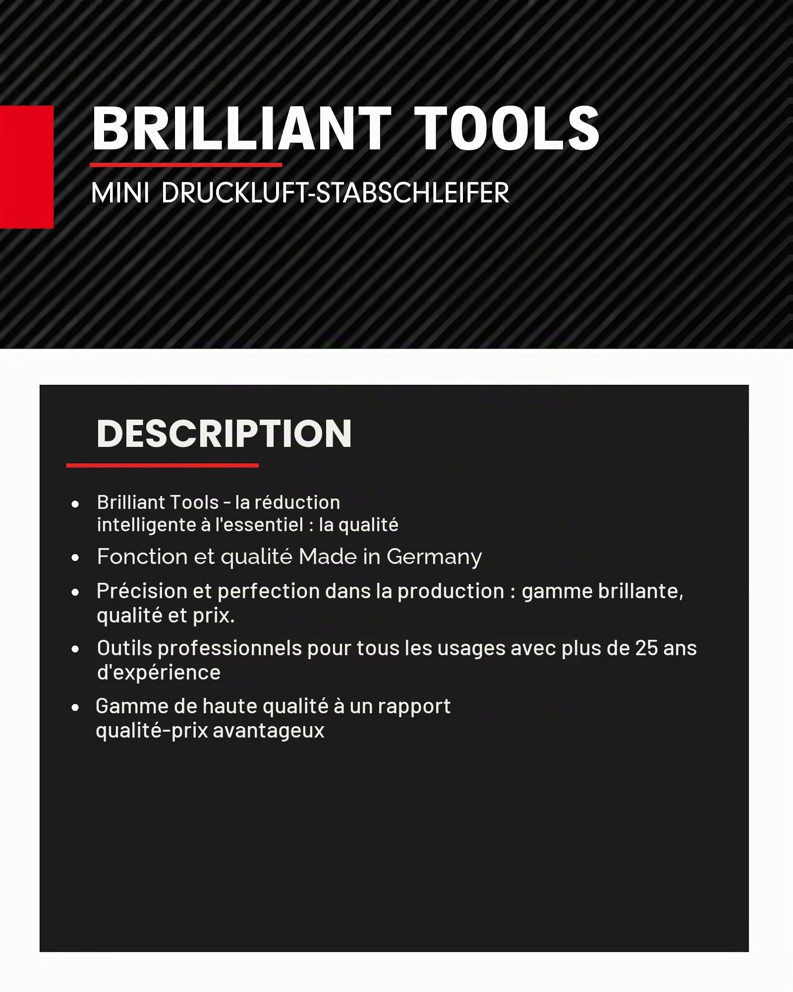 BRILLIANT TOOLS BT160705 Mini meuleuse axiale pneumatique, version droite [Powered by KS TOOLS]