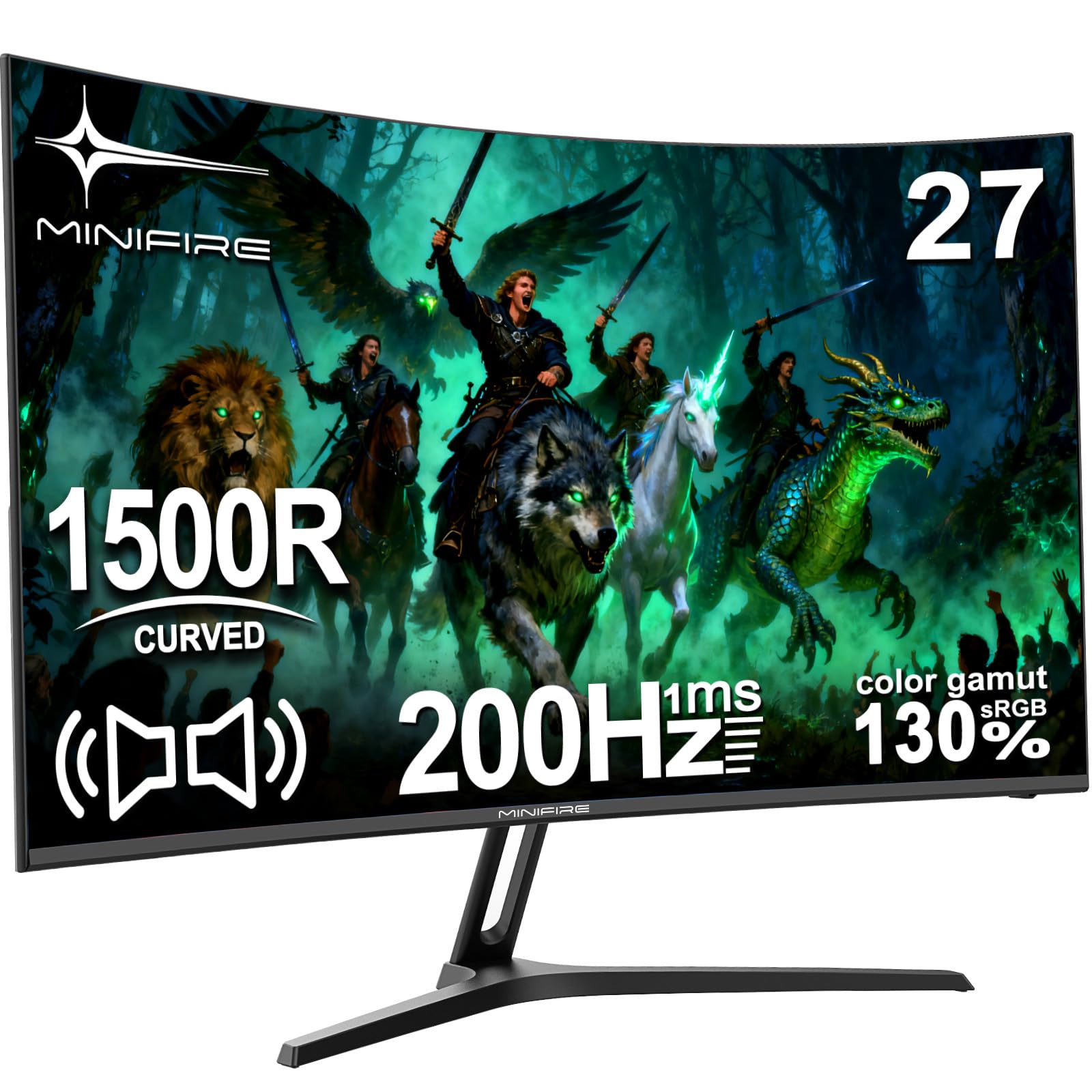 Minifire Gaming Curved Monitor 27 Zoll 200Hz 1Ms 130% sRGB Monitor mit Sprecher 1920 * 1080 VA Panel （MFG27C1 mit HDMI-Kabel）