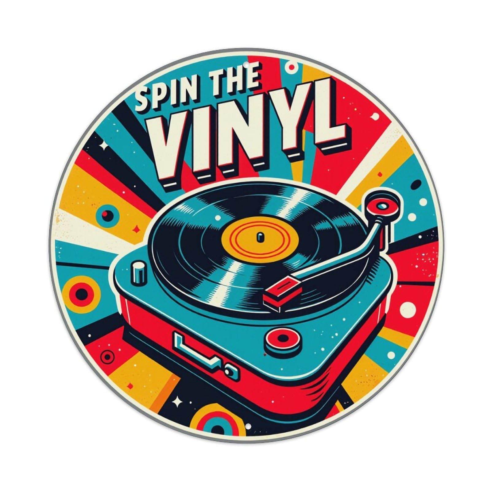 Jdfenggu Vintage Colorful Vinyl Record Player Design Retro Metal Tin Sign, Metal Poster For Bar, Home, Man Cave, Kitchen, Laundry Room Art Decor 8X8 Inch