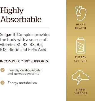 Solgar B-Complex 50, 100 Vegetable Capsules - Energy Metabolism | Cardiovascular Support, Nervous System Support - Non-GMO, Vegan, Gluten Free, Dairy Free, Kosher - 100 Servings
