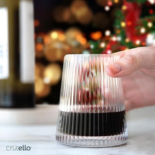 Miniatura 3 de Crutello Copas de vino modernas de 12 onzas, juego de 4, cristalería acanalada única con textura ondulada vintage, vino tinto art déco o copa de