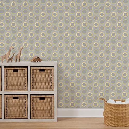 Miniatura 10 de Spoonflower Peel & Stick Wallpaper Swatch - Solar Yellow Mid Century Gray Mod Modern Abstract Circles Custom Removable Wallpaper