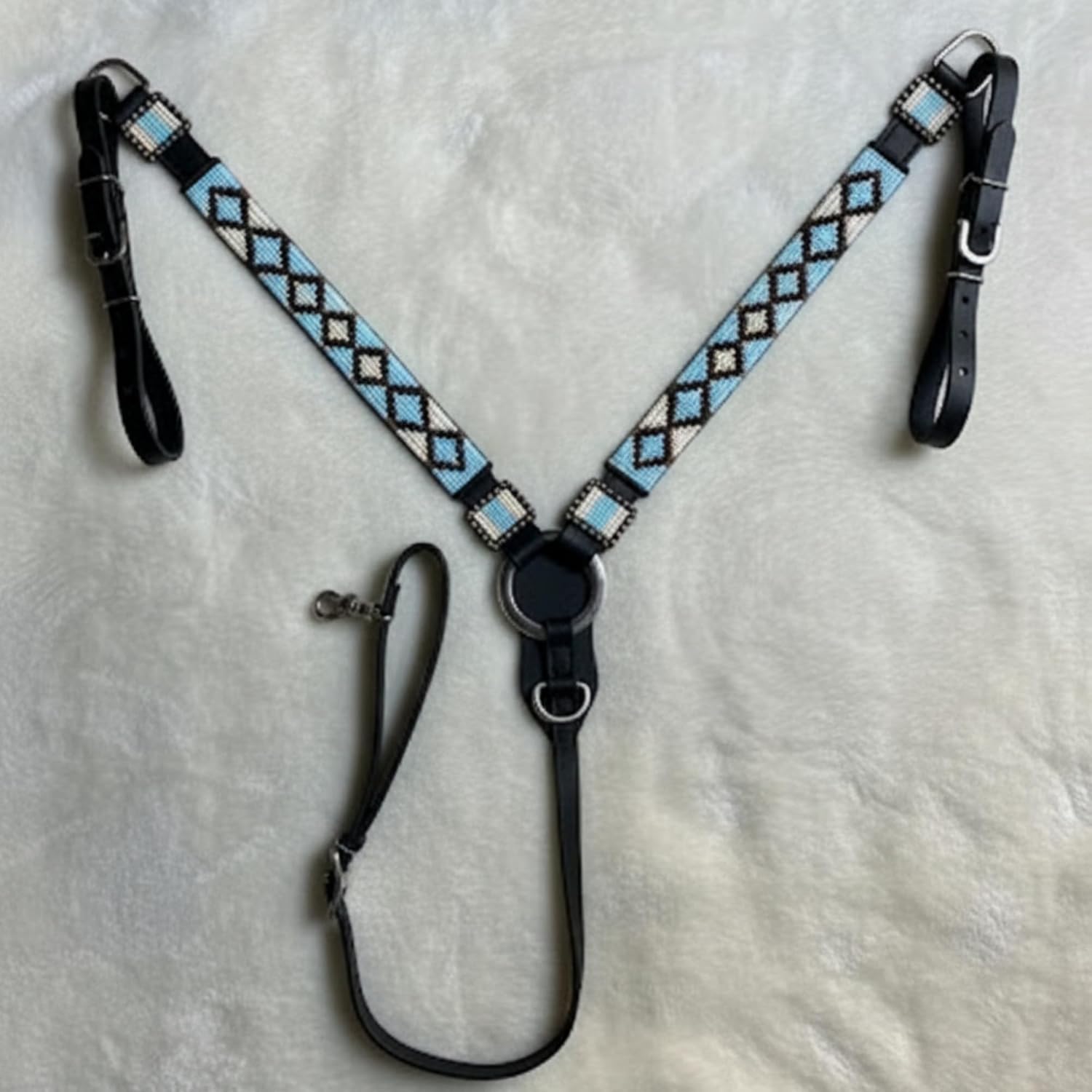 Alice International Western Premium Leather Equestrian Headstall, Hand-Beaded Design, COB Size M98