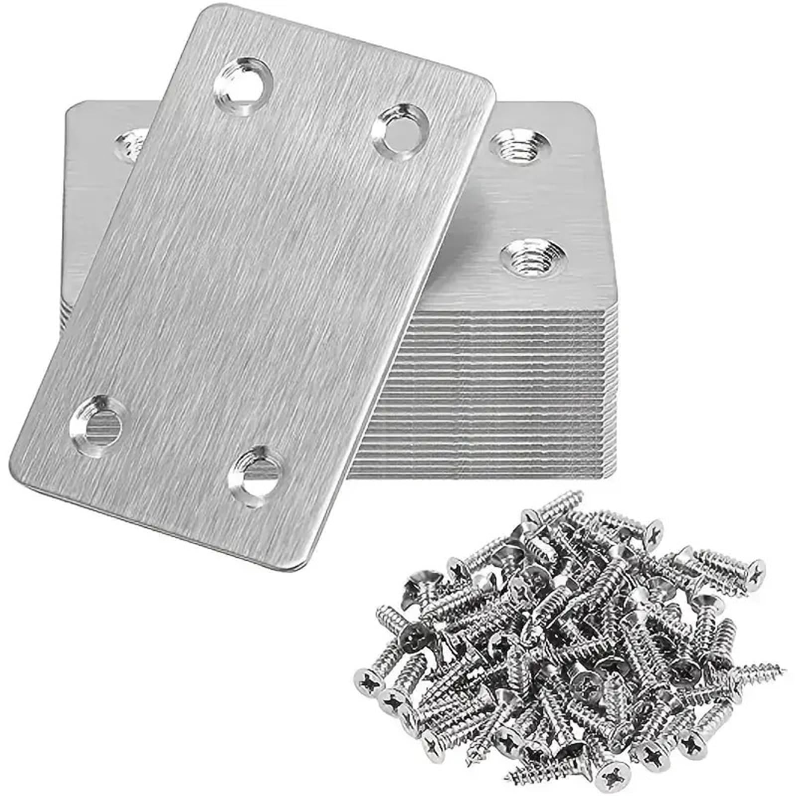Stainless Steel Flat Straight Brackets 20Pcs Stainless Steel Angle Code Fixing Bracket Iron Plate for Furniture Quick Links for Wood