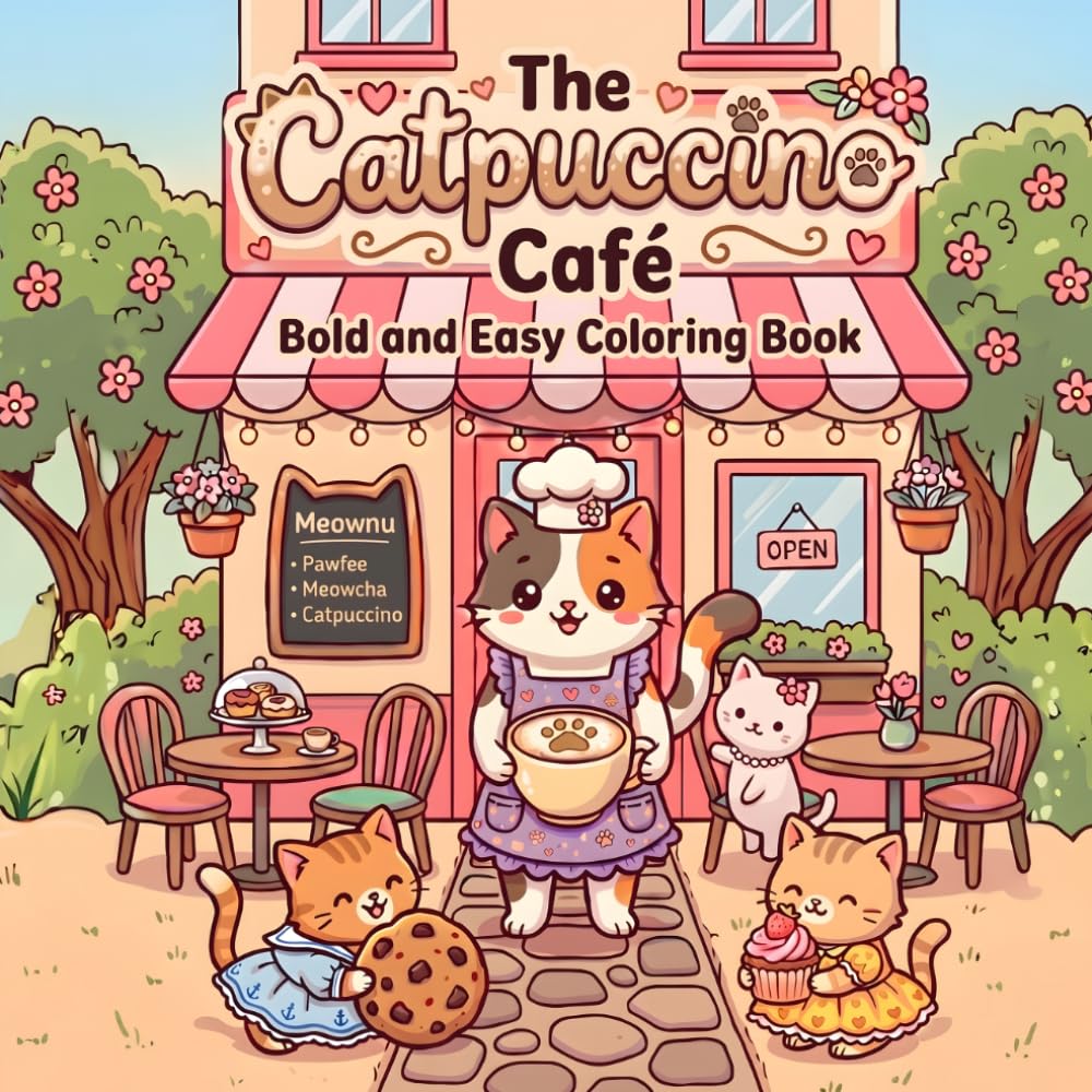 The Catpuccino Cafe: Bold and Easy Cat Cafe Coloring Book