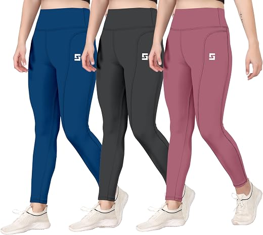 Women's Gym Wear Tights Track Pants Mesh Insert Side Pockets Pant Ideal for Active Wear Yoga &amp; Workout Leggings Slim Fit G...