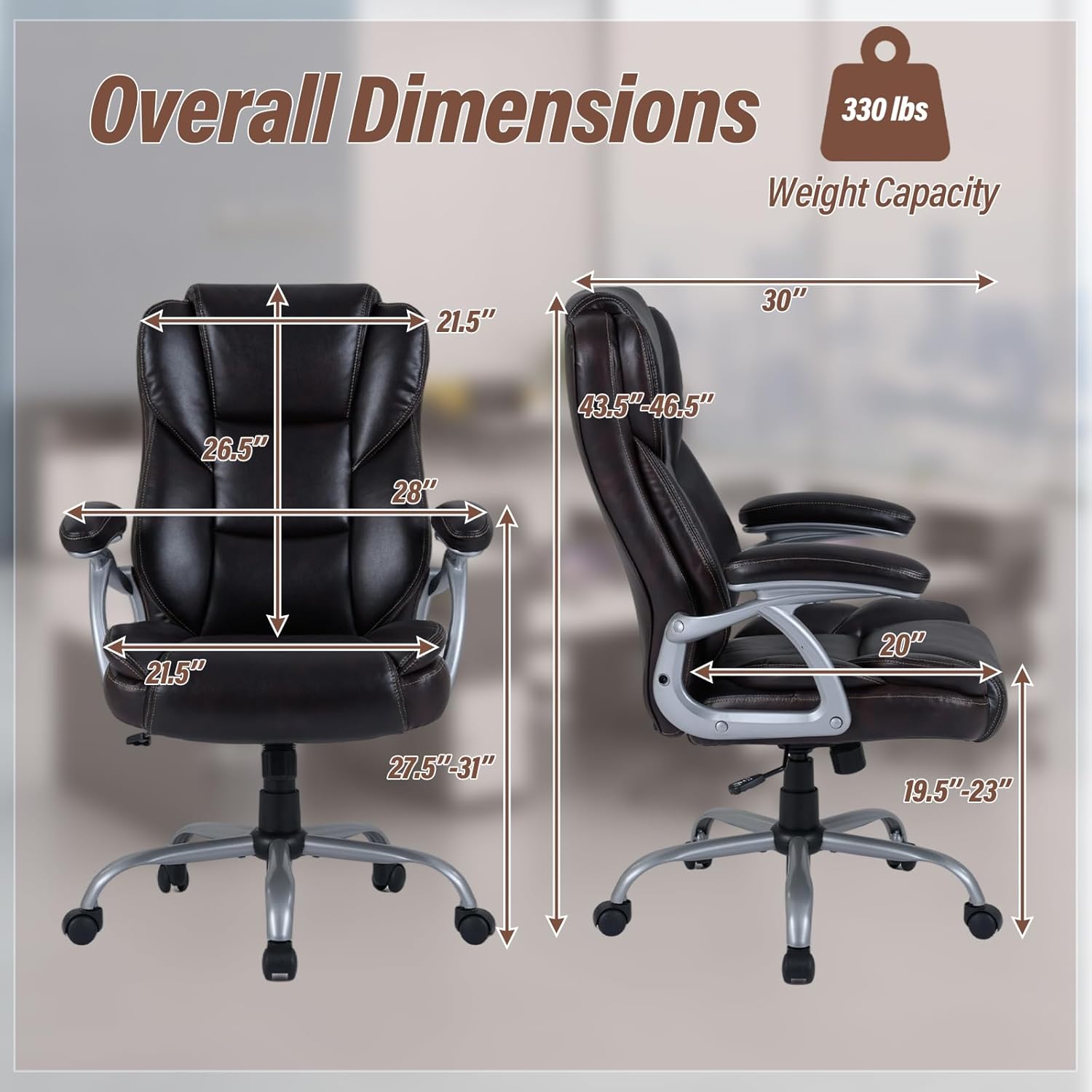 Giantex Executive Office Chair, Leather Ergonomic Computer Desk Chair w/Rocking Function, Padded Seat & Arms, Height Adjustable Gaming Chairs, High Back Rolling Swivel Chair for Home Office (Espresso)