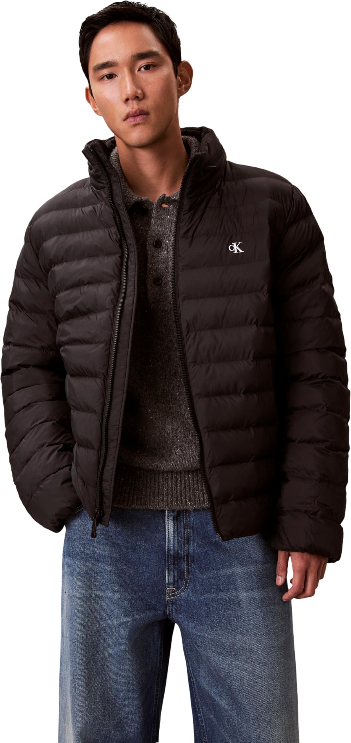 Calvin Klein Men's Nylon Hooded Puffer Jacket, Black (Black), M