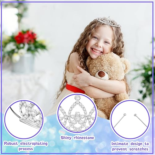 Miniatura 3 de Yunlly Juego de 48 coronas de tiara de cristal, tiaras de fiesta de princesa, accesorios de corona de diamantes de imitación plateados a granel para