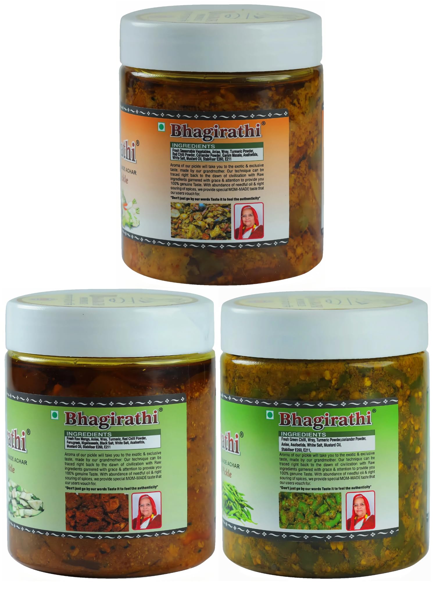 Bhagirathi Mango Pickle, Green Chilli Pickle & Mixed Pickle Combo Pack of 3 (500g Each) | Homemade Traditional Indian Achar | Spicy Authentic Taste 1