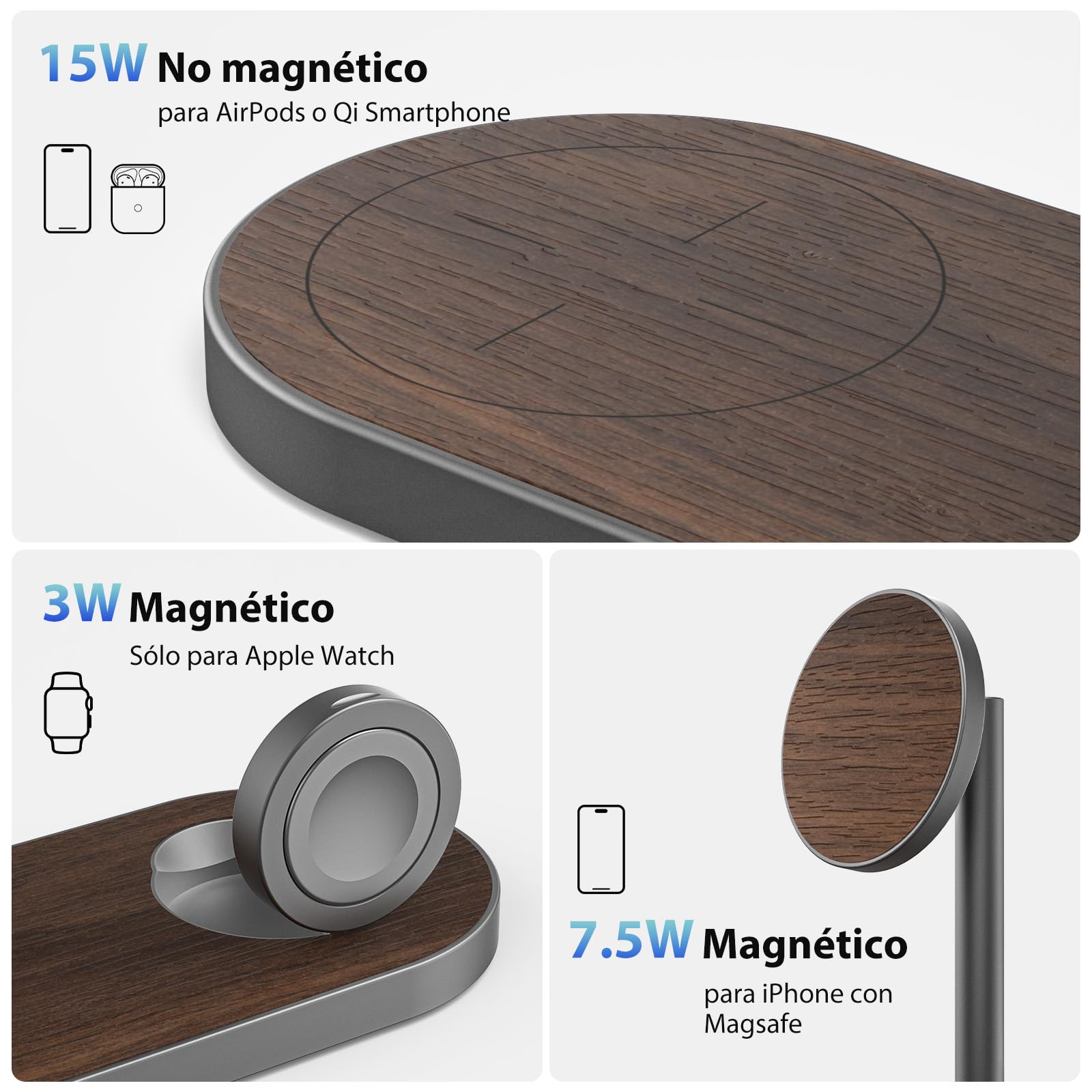 KU XIU Cargador 3 en 1 para Apple, Cargador Inalámbrico para iPhone, Apple Watch y mag-Safe Charger, Compatible con iPhone 17/16/15/14/13/12 Series, Apple Watch 9/8/7/6/SE/5/4, para AirPods 2/3/4Pro