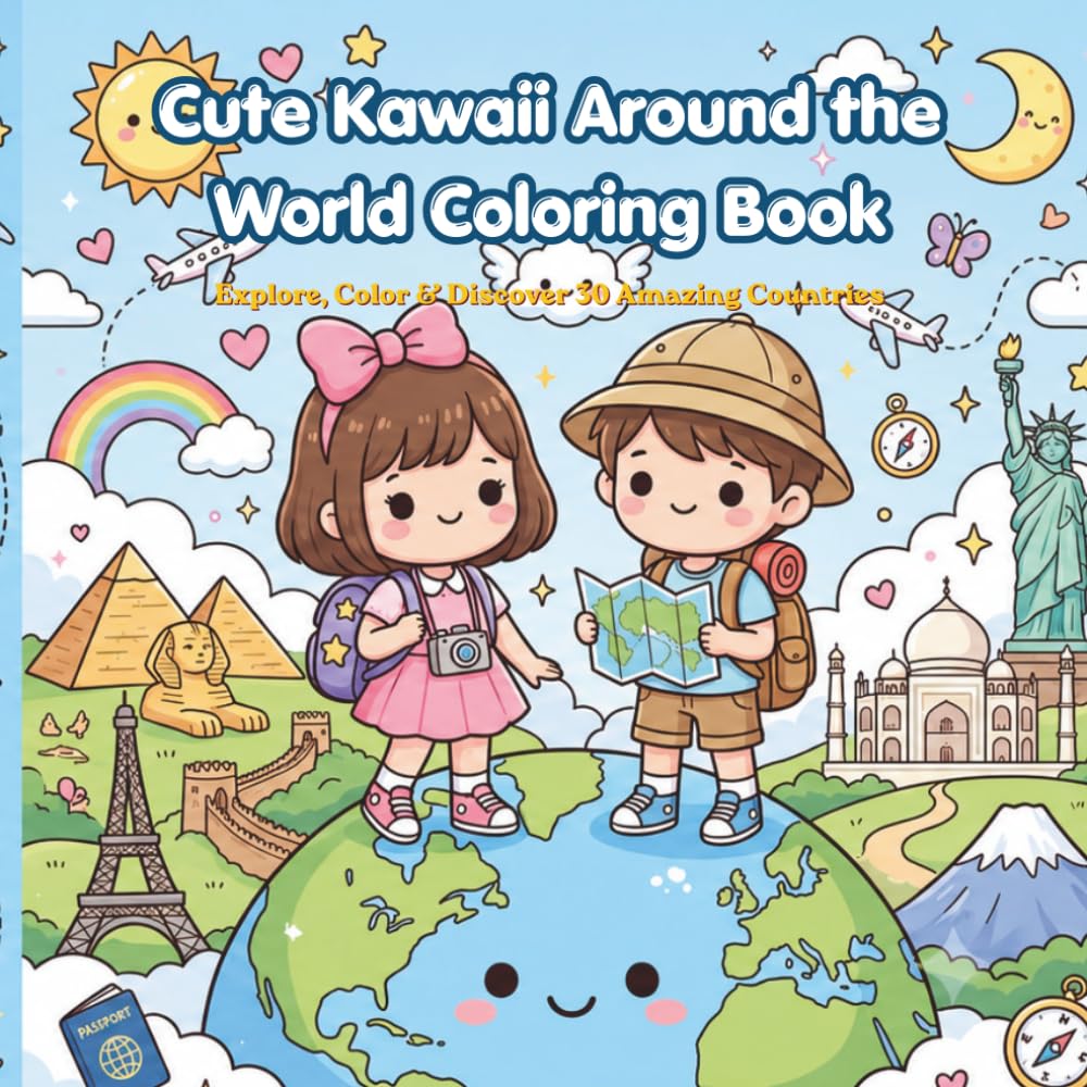 Cute Kawaii Around the World Coloring Book: Explore, Color & Discover 30 Amazing Countries! (Cute Kawaii Adventures)