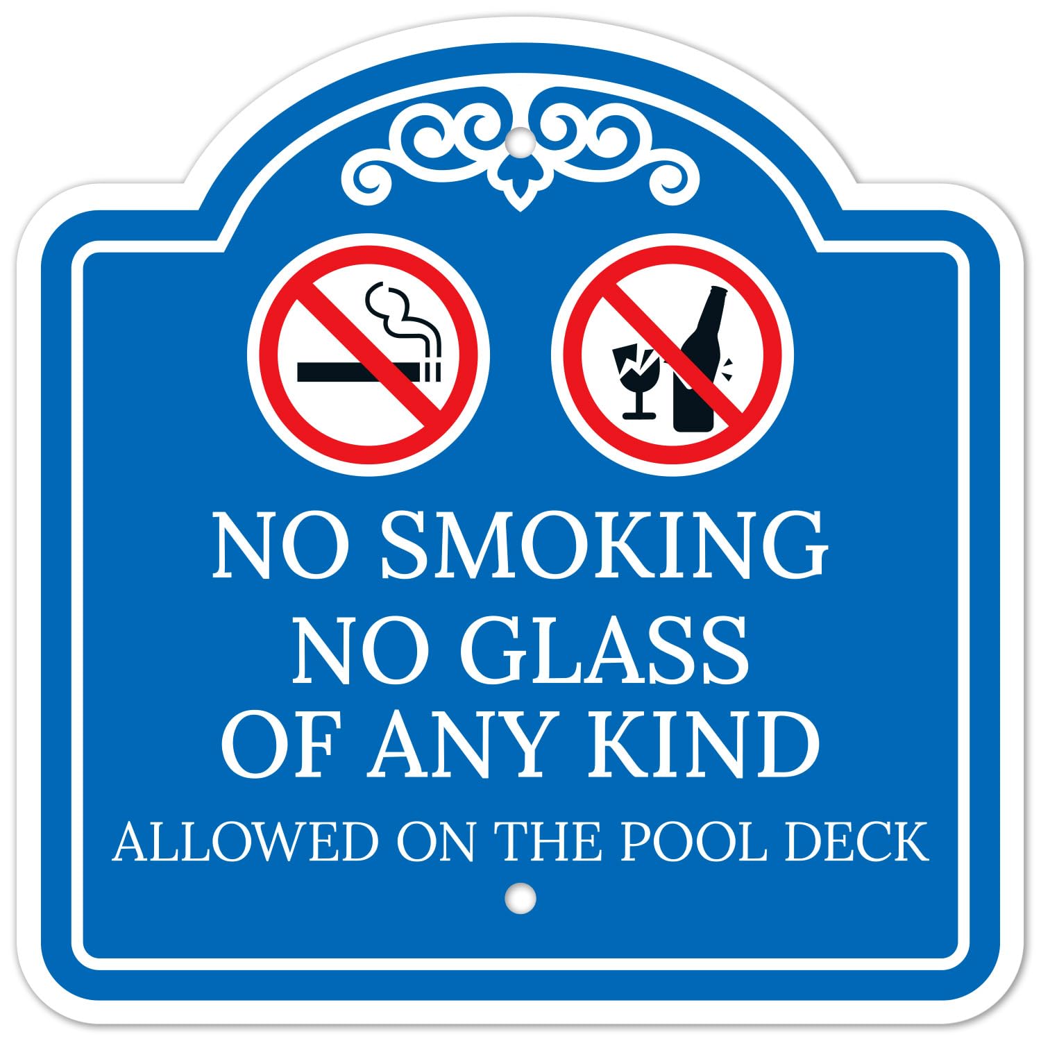 No Smoking No Glass of Any Kind Allowed On The Pool Sign, 18x18 Inches, ACM, Fade Resistant, Made in USA by Sigo Signs